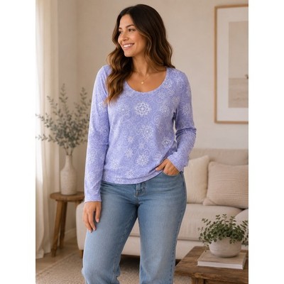 White Stag Purple Snowflake Swirl Long Sleeve Cotton Top XL 16-18 Crew Neck