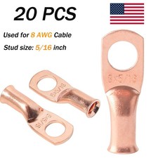20PCS Ring Terminal Cable Wire Copper Lugs 8AWG Gauge 5/16" Connectors Car Audio