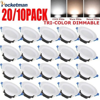 20/10Pack Three Color Dimmable Downlight  LED Recessed Downlight  LED Driver 7W