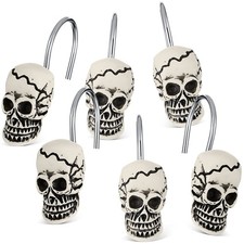 Jetec 12 Pcs Skull Shower Curtain Hooks Halloween Rings Decorative Skeleton Hook