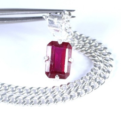 Red Ruby 6.90 Carat Natural Emerald Cut Gemstone Certified Men's Wedding Pendant