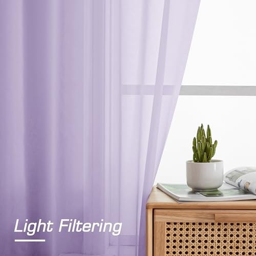 Extra Long Sheer Curtains 96 inches Long for 42"W x 96"L (Pack of 2) Lavender - Picture 3 of 7