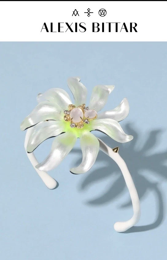 Brazalete Flor Lucita 100% Auténtico Alexis Bittar Blanco/Amarillo Neón Foto 2 de 4