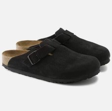 Birkenstock Boston Soft Footbed Suede Leather Unisex Clogs - Black