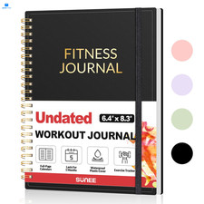 Fitness Journal Workout Planner for Women  Men, A5 6.4" x 8.3", Black