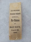 1890 BAY CITY 22nd MICHIGAN INFANTRY GAR CIVIL WAR VET GRAND ARMY REUNION RIBBON