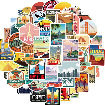 Vintage Sticker Set 50 Stück Reisen Aufkleber, Retro Vinyl Aufkleber, Wasserfest