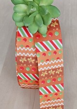 5/8, 7/8 1.5" 1 YD Gingerbread Themed Grosgrain Ribbon Candy Cane Polka Dot