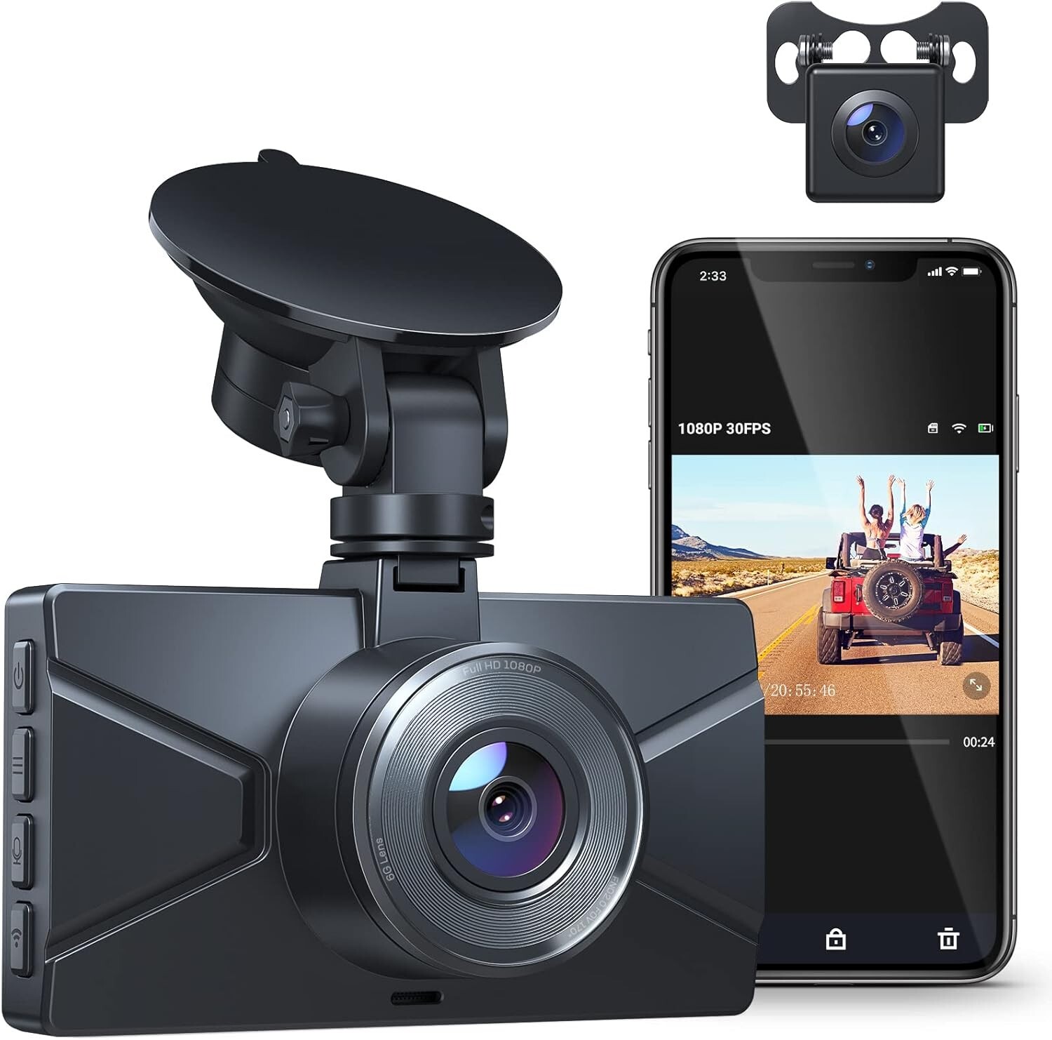 Dual Front Rear Dash Cam for Cars with 3