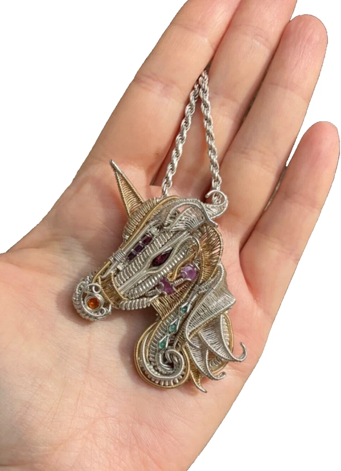Серебро единорог подвеска ожерелье огромный ручной работы - Изображение 3 из 4