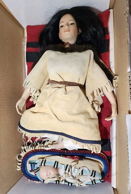 Sacajawea Porcelain Doll & Baby 1994 Native American Papoose Hamilton Collection