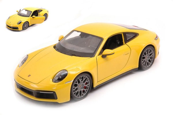 Welly 1/24 Porsche 911 Carrera 4S Gelb Modellbau Statisches Modell Diecast-image