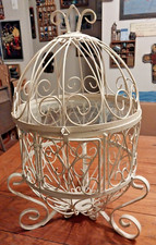 VINTAGE EGG SHAPE FOOTED METAL BIRD CAGE WITH...