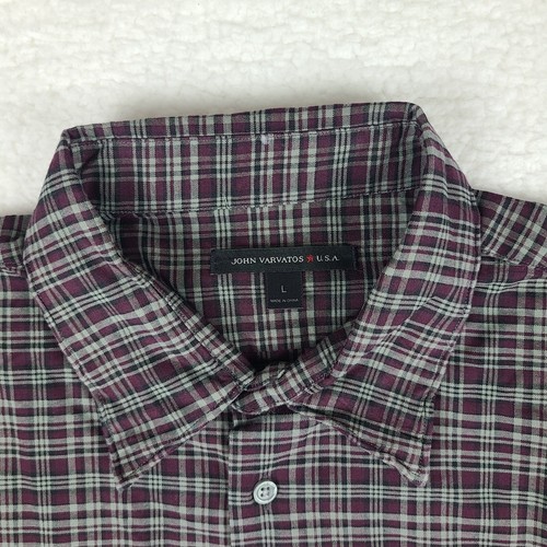 John Varvatos Shirt Mens Large Black Purple Plaid Multi Color Dress Button Up - Picture 4 of 12