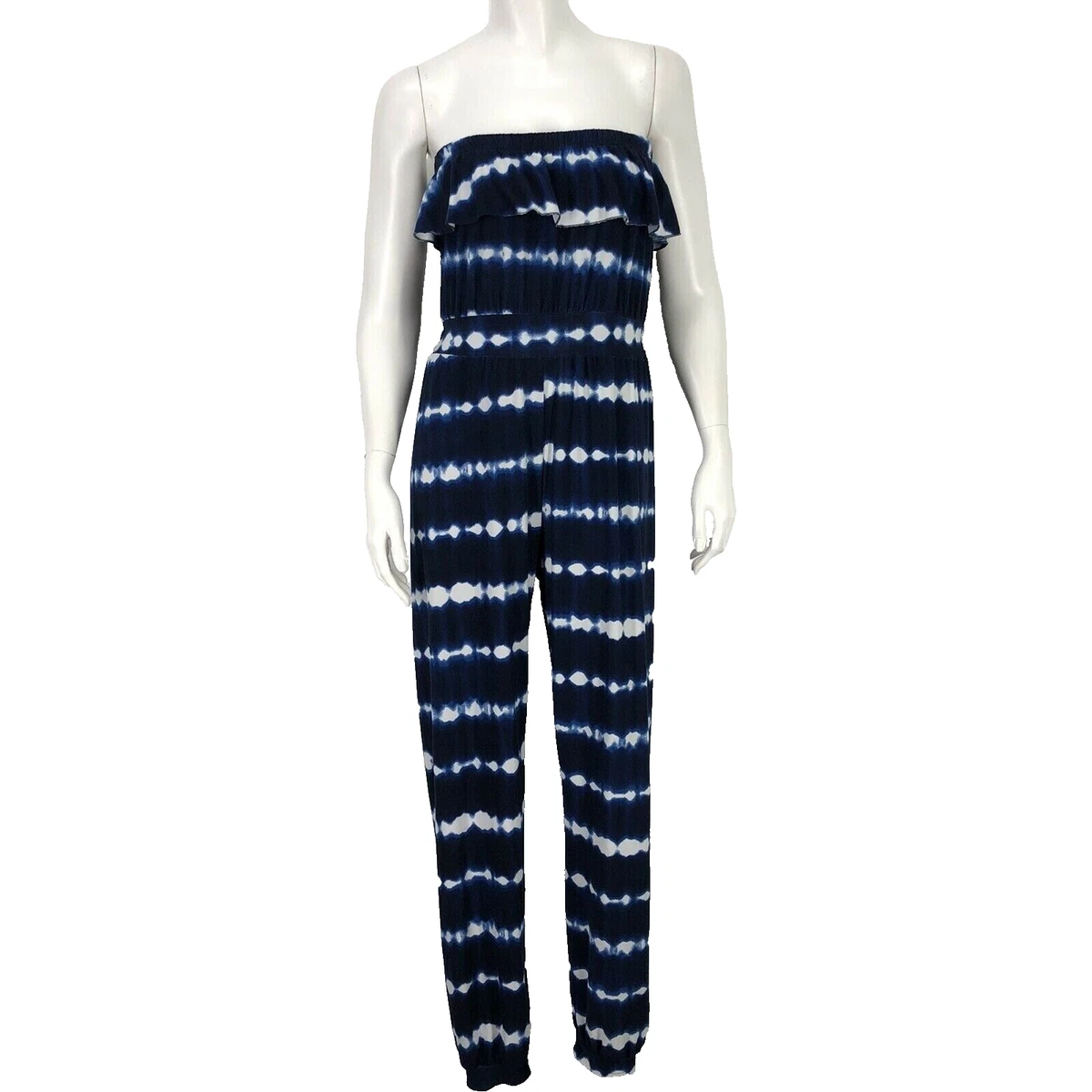 Rue 21 Womens Medium Tie Dye Jumpsuit Pants One Piece Blue Ruffle