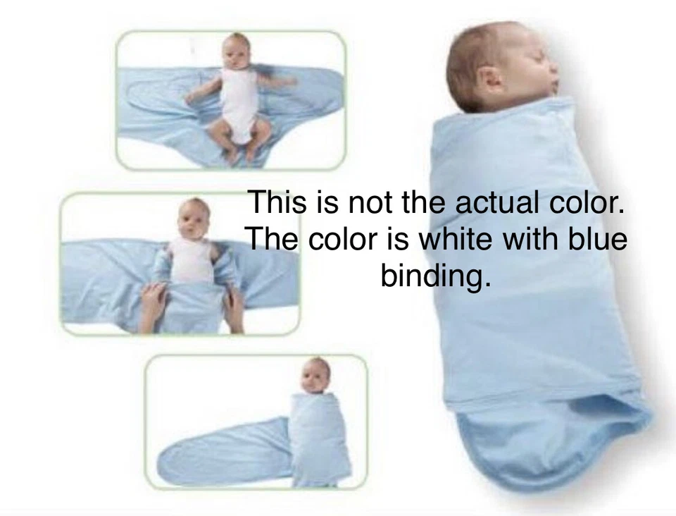 Manta Miracle Swaddle Blanket, blanca con encuadernación azul Foto 3 de 3