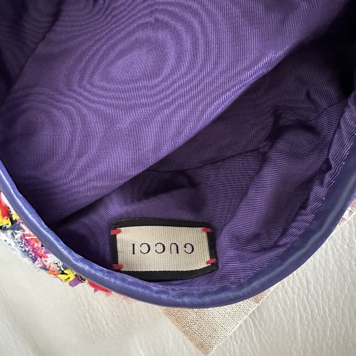 NWT GUCCI LAME BERET CAP Check Lame Sz S Multicolour Violet  display picture 2