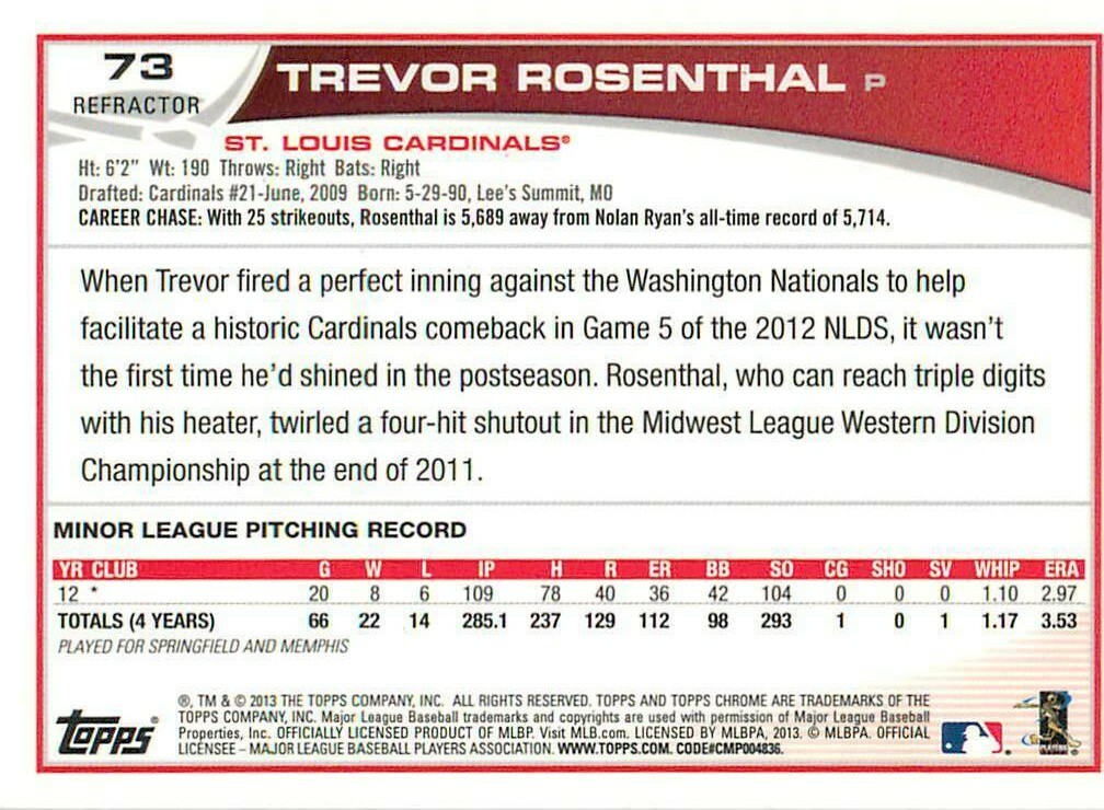 TREVOR ROSENTHAL 2013 Topps Chrome XFRACTOR ROOKIE RC #73
