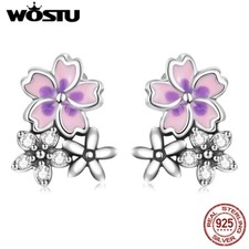 Wostu 925 Sterling Silver Delicate Three Flower Earrings Ear Studs CZ Enamel