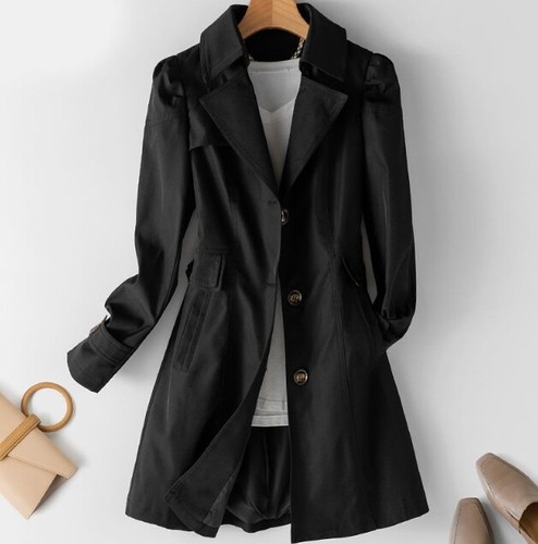Autumn Woman Windbreaker Trench Coat Single-Breasted Overcoat Coat Mid-Long - Picture 14 of 16
