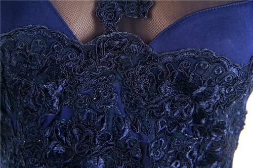 Robe de soirée bleu foncé Suzanja avec inserts en dentelle avant et sur les côtés M - L - Photo 3 sur 10