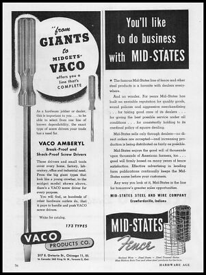 1946 Vaco Products Co. Chicago Amberyl Break & Shock Proof Screw Driver Print Ad