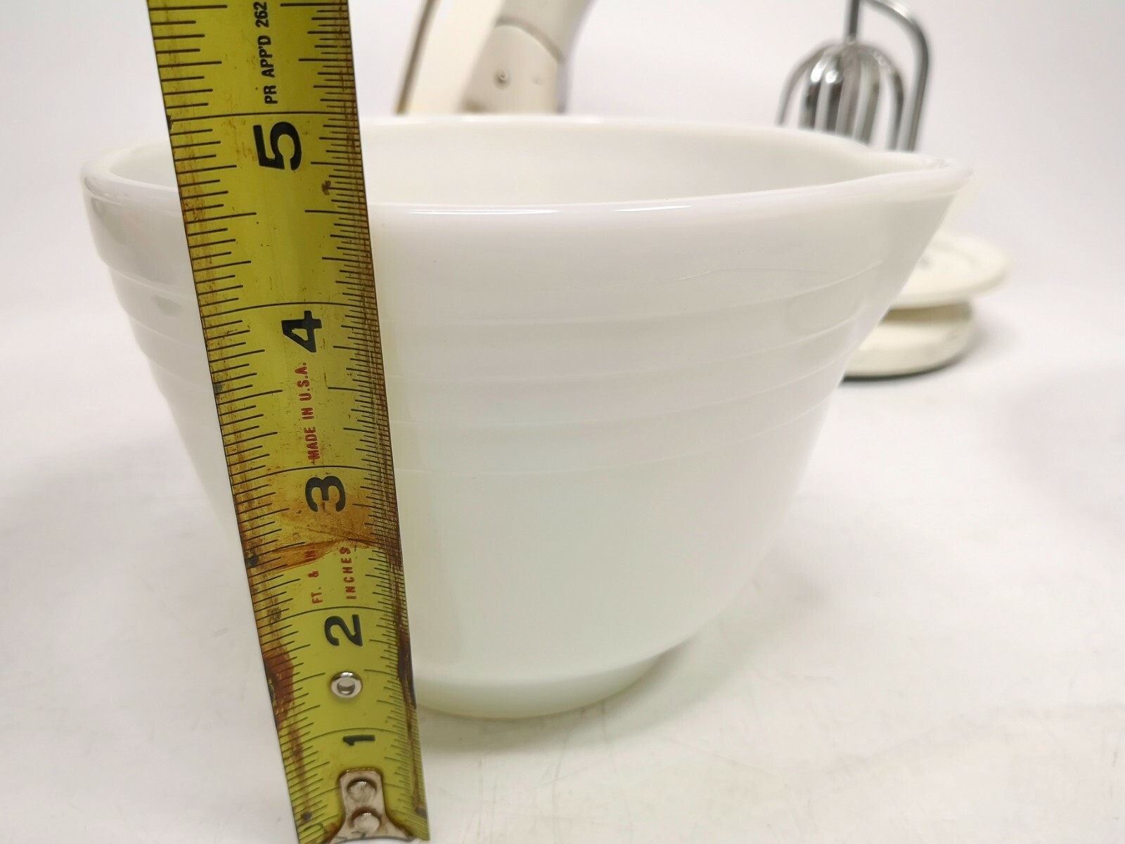 Vintage Hamilton Beach Electric Mixer, Beaters, and Milk Glass Bowls