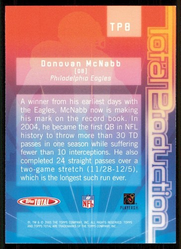 2005 Topps Total Total Production #TP8 Donovan McNabb - Picture 2 of 2