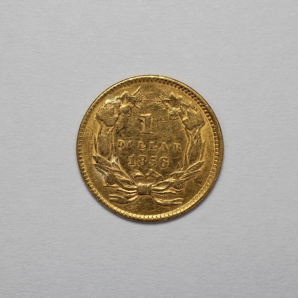 Dólar de oro cabeza de princesa india de $1 de 1856 inclinado 5 Foto 2 de 3