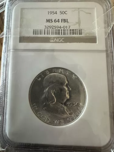 1954 D 50c Franklin Silver Half Dollar NGC MS64 FBL