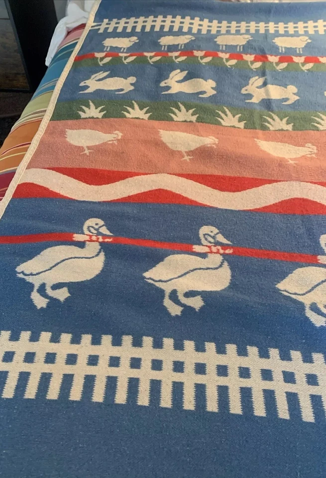 Cobertor de algodão reversível tecido Lintex vintage Farm Life 55 x 46 crianças pato Espanha - Imagem 4 de 4