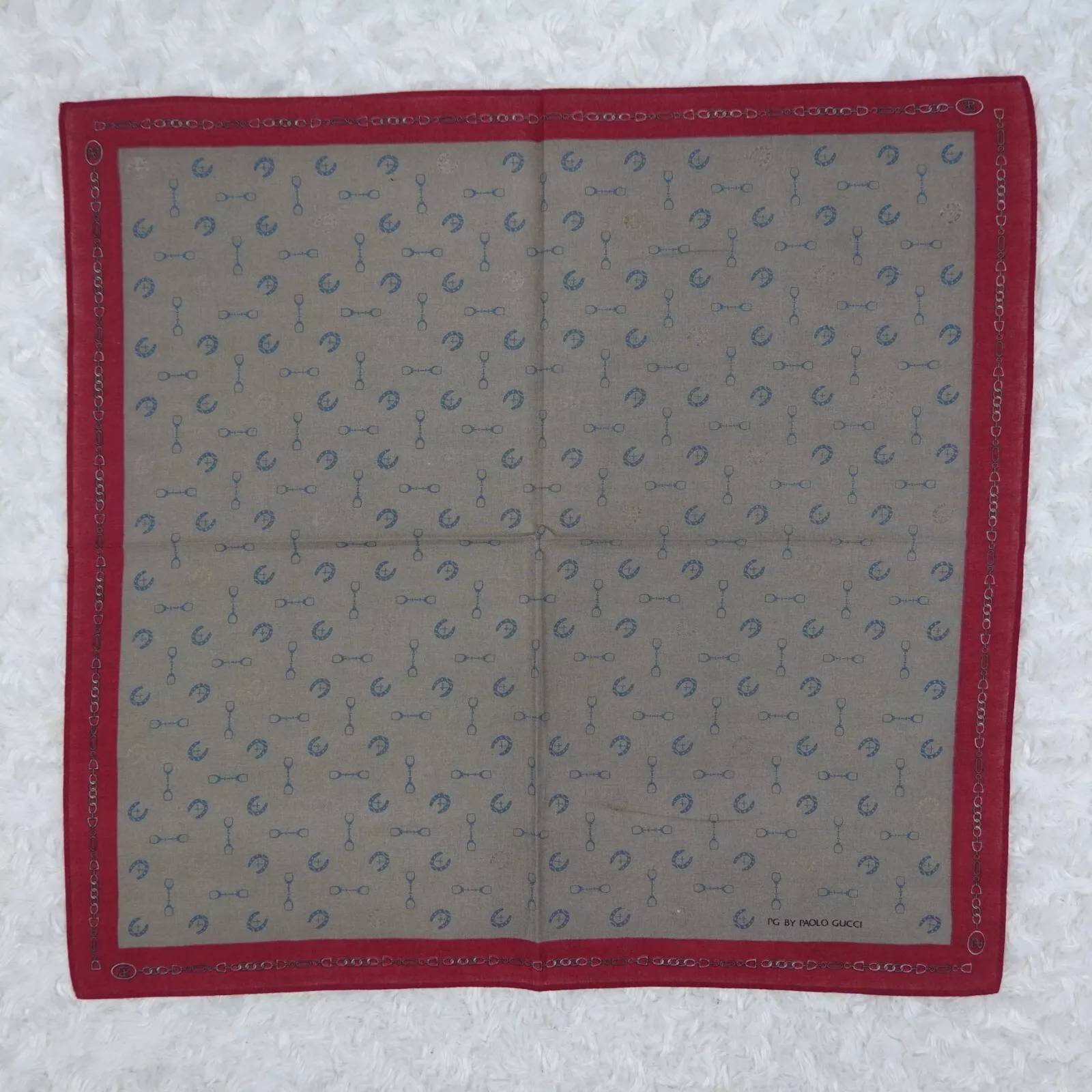 N999 PAOLO GUCCI foulard coton rouge marron poche carré 18