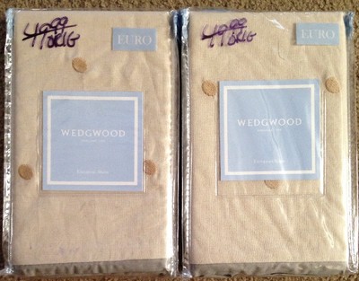 Wedgewood Elegant Grand Damask Euro Shams Pair Cream Tan Dots Gray Trim $100 New