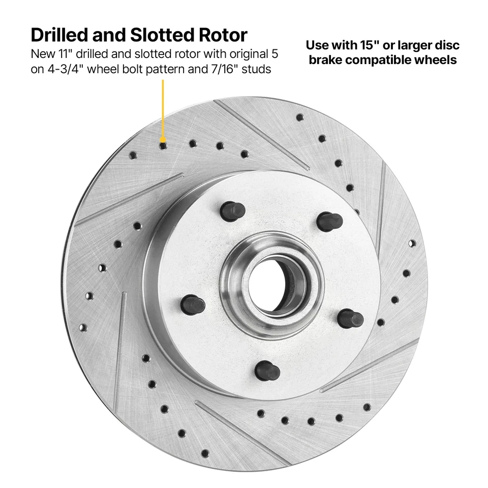 Cuerpo perforado/ranurado GM 1964-74 A/F/X 11 pulgadas Kit freno disco delantero Foto 3 de 4