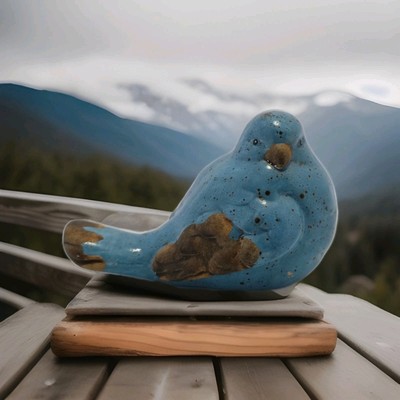 Speckled Turquoise Blue Bird Figurine Ceramic/Textured Wings Tail & Beak * READ*