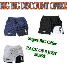 Men's Two-in-One Sports Shorts - Breathable, Quick-Drying Double-Layer Pack of 3