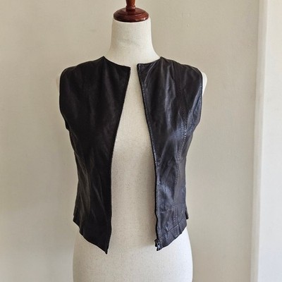 Vintage 90s Playlord Leather Vest Brown, Reversible, Distressed Lining Size 9