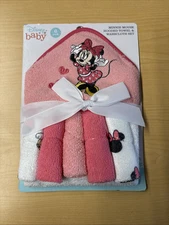 Disney Baby Minnie Mouse Hooded Towel with 5 Piece Washcloth Set