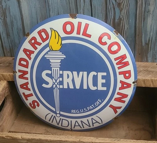 Vintage Standard Oil Company Service (Indiana) Porcelain Metal Sign