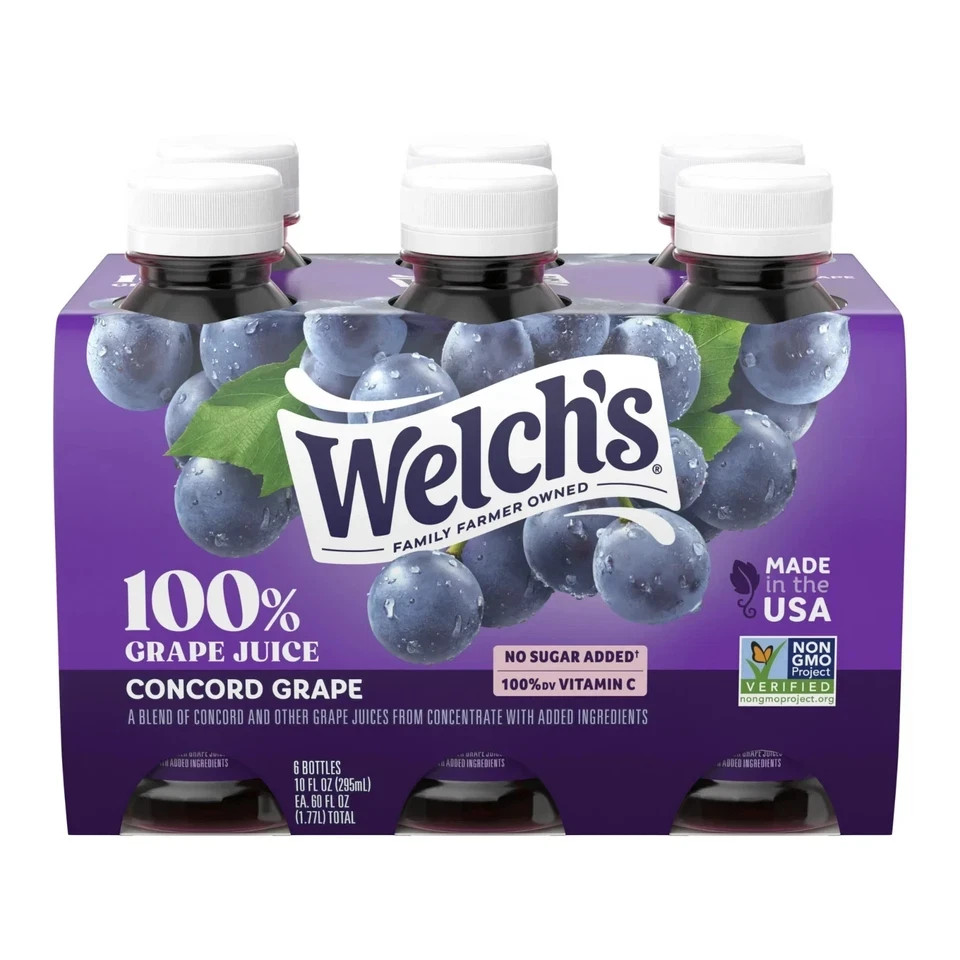 Pack of 6 Welch&rsquo;s 100% Concord Grape Juice, 10 fl oz Portable Bottles...