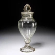 Antique Clear Swirl Glass General Store Pedestal Candy Apothecary Jar 15.25"h