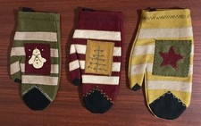 3 VTG Felt Embroidered Decorated Hanging Christmas Mittens 9.5  