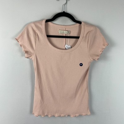 Abercrombie & Fitch Baby Tee M Pink Ribbed Fitted Y2K Lettuce Hem Top