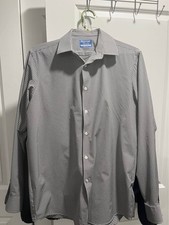 Haggar Gray/Black Squared Print Dress Shirt 15.5 Neck Breathable