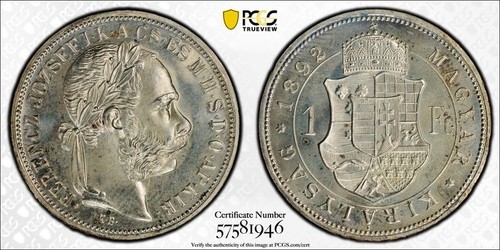 C9 Hungary 1892-KB Silver Restrike 1 Forint PCGS PROOF-65