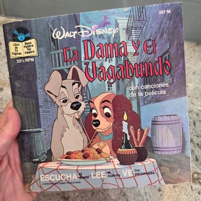 Vintage Walt Disney La Dama y El Vagabundo Spanish Book & Record 1979 Lady Tramp