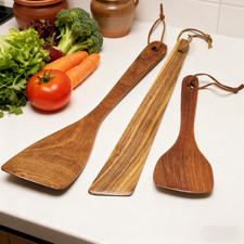 3-Pc Wooden Spatula Set 12" Heat-Resistant Non-Scratch Cooking Utensils