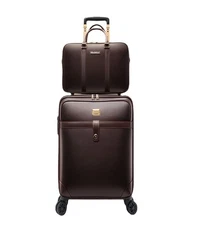 2Pcs Leather Business Spinner Wheel Luggage Waterproof Carry-On Suitcase with...