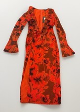 Pretty Little Thing NWT 6 Red Chiffon Frill Midi Floral Summer Dress Sexy (A24)