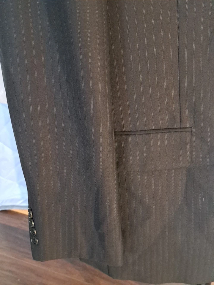 Alfani Mens 42L Black Pinstripe Two-Button Wool Cashmere Blazer Jacket - Image 4 of 4
